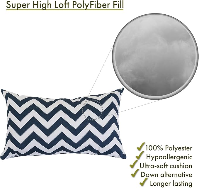Majestic Home Goods Navy Chevron Indoor / Outdoor Small Throw Pillow 20" L x 5" W x 12" H