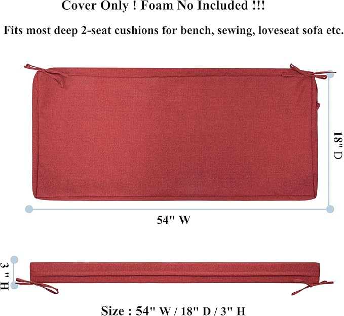 FUNHOME Outdoor Bench Cushion Covers,54" x 18" x 3", No Insert! Patio Bench Cushion Covers for Outdoor Furniture,Water Resistant Patio Loveseat Cushion Covers 1 Pack, Sangria Red(Covers ONLY)