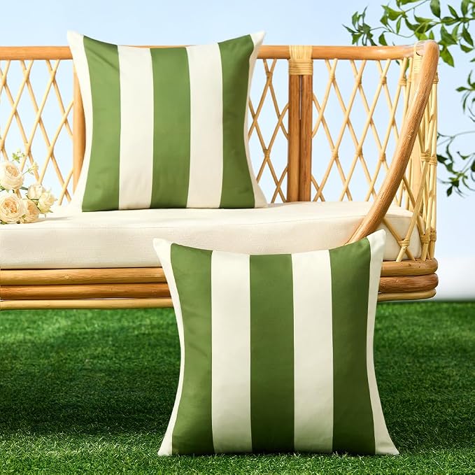 Allorry Outdoor Pillow Covers 18x18 Olive Green Striped Outdoor Decor 07B18 | Striped Pillow Covers|for Spring Summer Outdoor Waterproof Garden Patio Furniture Sofa Bed Home Decor