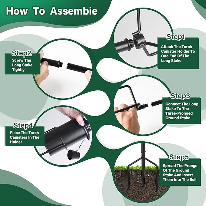 SNOGSWOG 4 Pack Garden Torches, 16 oz Metal Torch for Outside with 3-Prong Grounded Stake, Outdoor Decorative Citronella Torches, 59 inch Garden Décor Torches