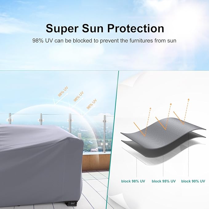 Patio Furniture Set Cover Waterproof, Heavy Duty 600D Funiture Covers for Outdoor Sectional Sofa Set Wicker Rattan Table Chair Rectangular,128" L×83" W×28" H,Grey