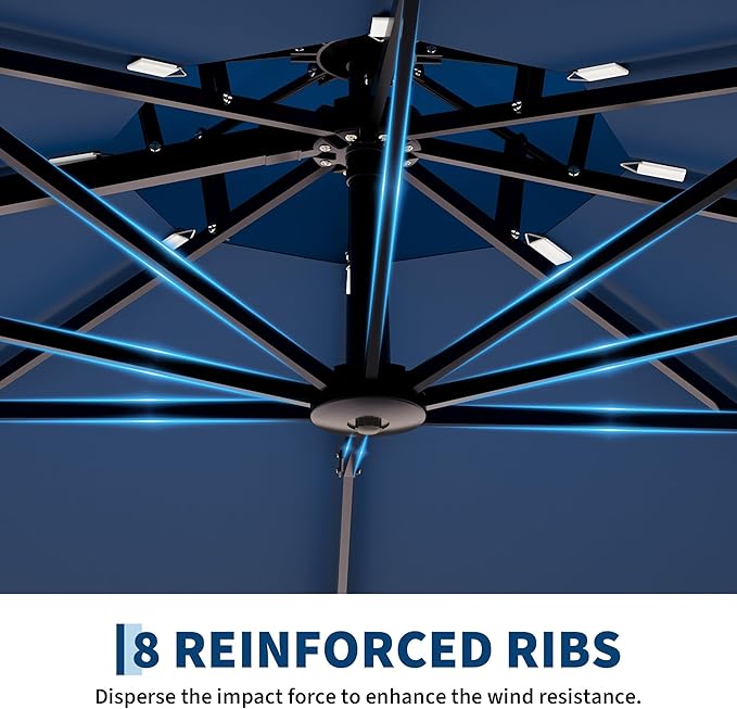 10x10 ft Round Outdoor Umbrella, Cantilever Patio Umbrella with 360° Rotation & Adjustable Height, Heavy Duty Aluminum Umbrella Outdoor Patio for Garden Poolside,Navy Blue (Base Not Included)