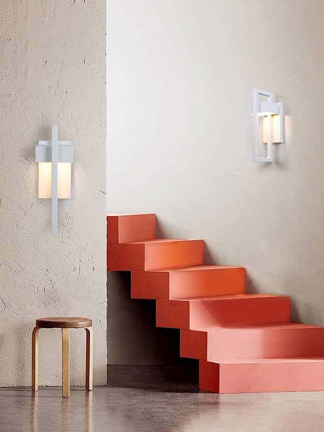 LamQee Outdoor Wall Lights Modern Exterior Lighting Fixtures, 3000K Integrated LED Outdoor Wall Sconce Lighting, Matte White Outside Wall Mount Lights for House Front Door Porch Garage Patio 1 Pack