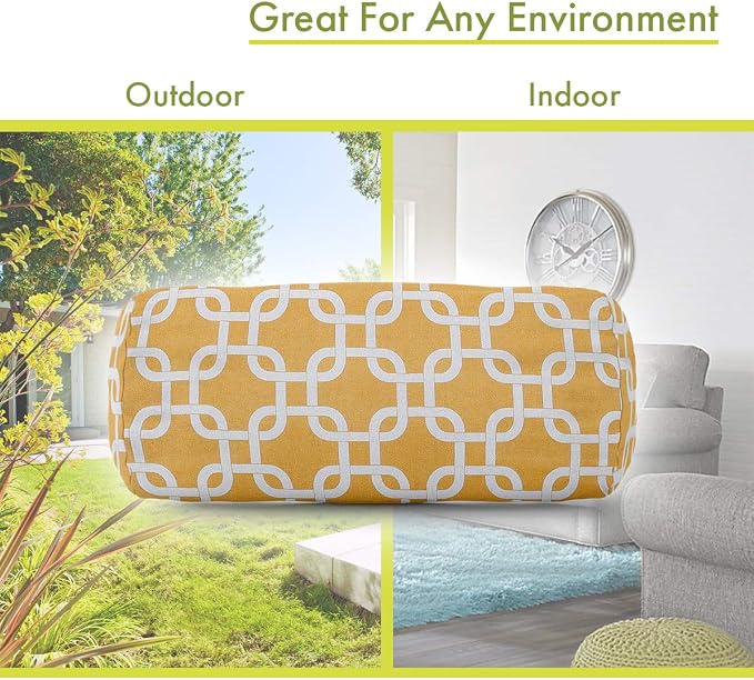 Majestic Home Goods Yellow Links Indoor / Outdoor Round Bolster Pillow 18.5" L x 8" W x 8" H