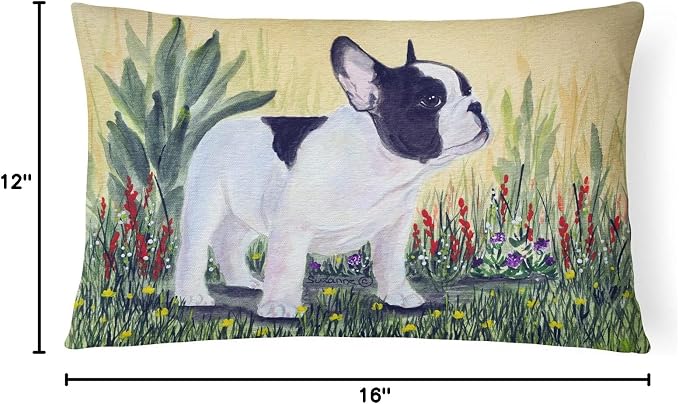 Caroline's Treasures SS8109PW1216 French Bulldog Canvas Fabric Decorative Pillow Machine Washable, Indoor Outdoor Decorative Pillow for Couch, Bed or Patio, 12HX16W