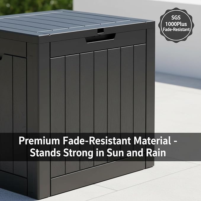 30 Gallon Resin Deck Box with Lockable Lid - Outdoor Waterproof Storage for Patio Furniture, Garden Tools, Cushions & Pool Accessories, Wood Grain Design, All-Weather Durable (Black, 1 Pack)