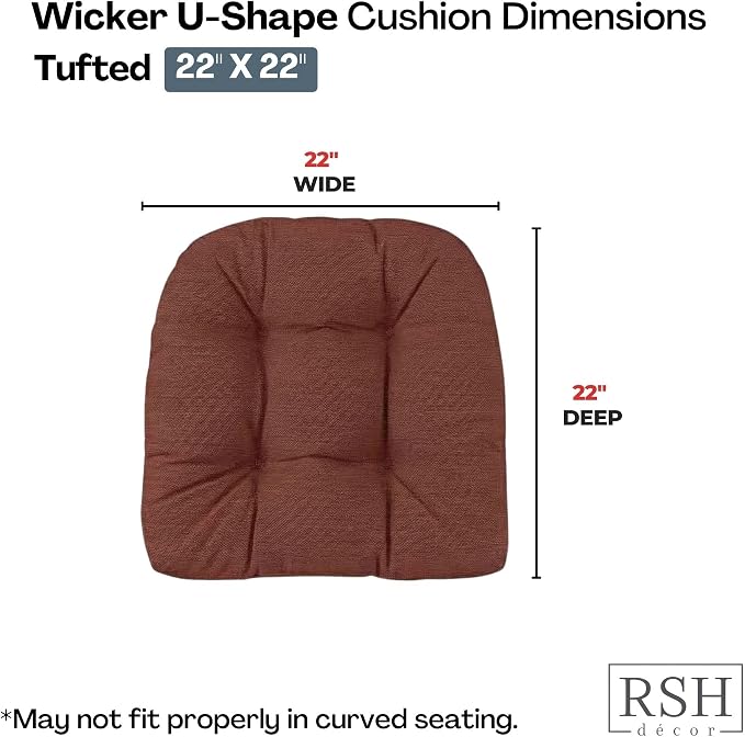 RSH DECOR: Sunbrella Tufted Wicker U-Shape Cushions Set of 2 | 22” x 22” | Outdoor Seat Cushions for Patio Furniture| Crafted with Sunbrella Performance Fabric | Made in USA (Essential Russet)