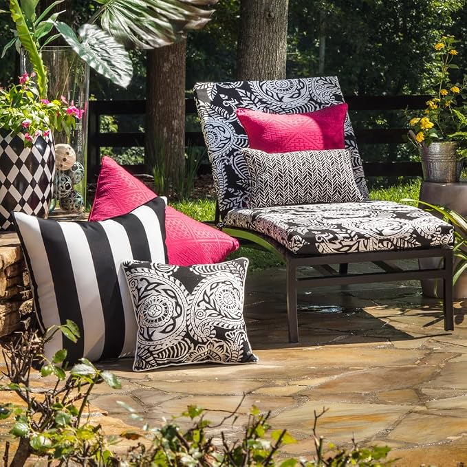Pillow Perfect Paisley Indoor/Outdoor Accent Throw Pillow, Plush Fill, Weather, and Fade Resistant, Throw - 16.5" x 16.5", Black/Ivory Addie, 2 Count