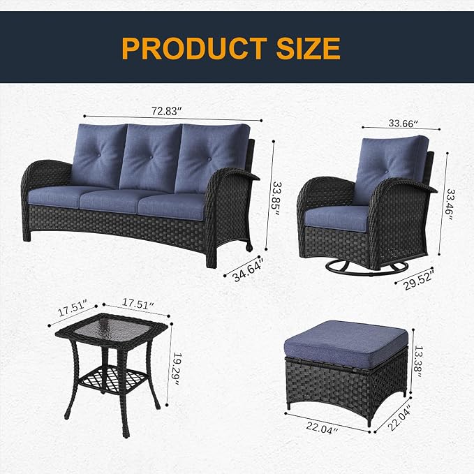9 Pieces Outdoor Wicker Patio Swivel Rocking Chairs, All Weather Wicker Conversation Set with Side Table