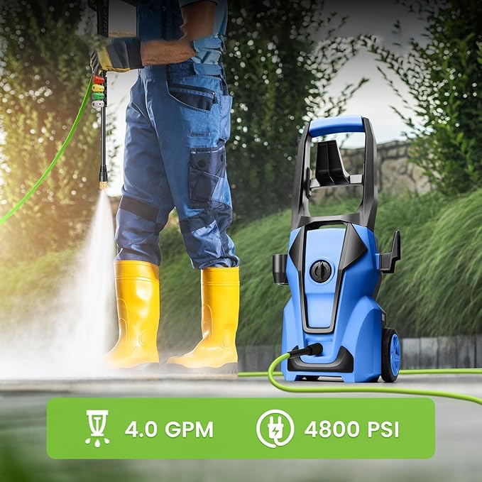 Professional Pressure Washer, Electric 5000PSI Power Washer with Foam Cannon,4 Nozzles,33FT Hose and Soap Bottle, Car/Driveway/Patio Clean,Blue