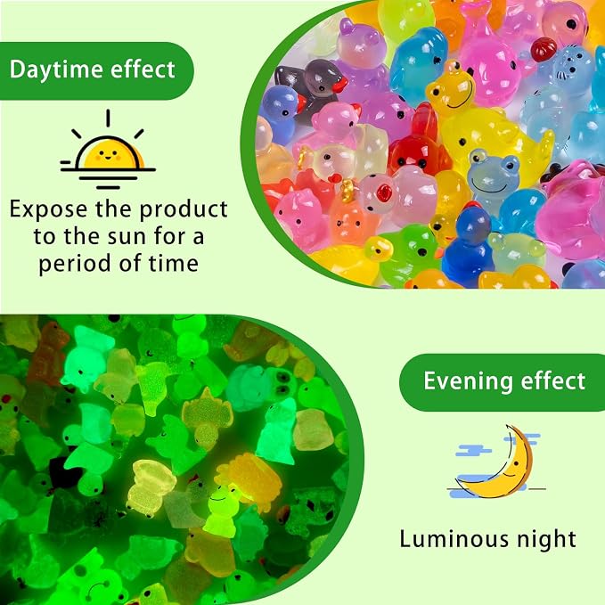 100 Pcs Glow in The Dark Mini Resin Animals - 50 Styles Bulk Tiny Animals Figures for Fairy Garden,Aquarium Decor,Party Favors,DIY Craft Trinkets