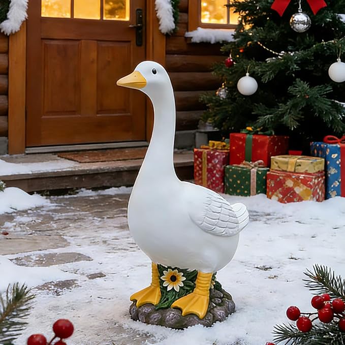 Porch Goose Statue Outdoor 20 Inch Large White Porch Goose Sculpture Décor for Home Garden Lawn Yard Patio Entryway Accent,Cute Resin Goose Figurine Gift for Mom Grandma Women