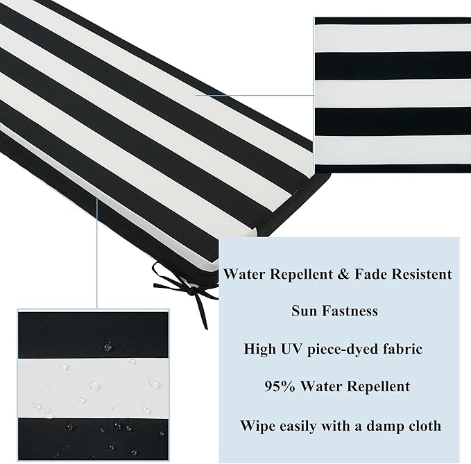 FUNHOME Outdoor Cushion Covers,42" x 18" x 3", No Insert! Patio Cushion Covers Replacement for Outdoor Furniture,Water Resistant Patio Bench Loveseat Covers 1 Pack, Black White Stripe(Covers ONLY)