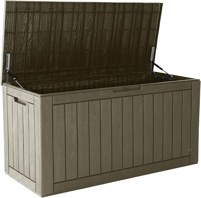 KAMABOKO 97 Gallon Waterproof Large Resin Deck Box, Lockable Large Outdoor Storage Box Indoor Outdoor Storage Container for Patio Cushions, Gardening Tools, Pool Supplies, Grey
