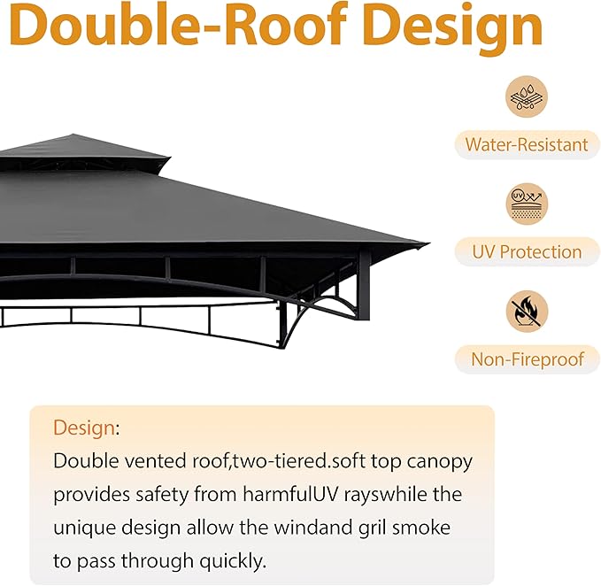 Coastshade Replacement Gill Gazebo BBQ Canopy Top for Model #L-GG001PST-F,8x5 Gazebo Grill Canopy BBQ Gazebos Top Only(Gray)