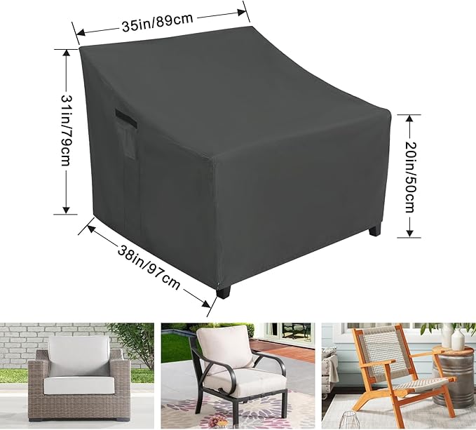 ABCCANOPY Patio Chair Cover Stackable Chair Cover Waterproof Outdoor Durable UV-Resistant Polyester Furniture Cover High Back Chair Single Sofa Cover 38x35x20 Inches Gray