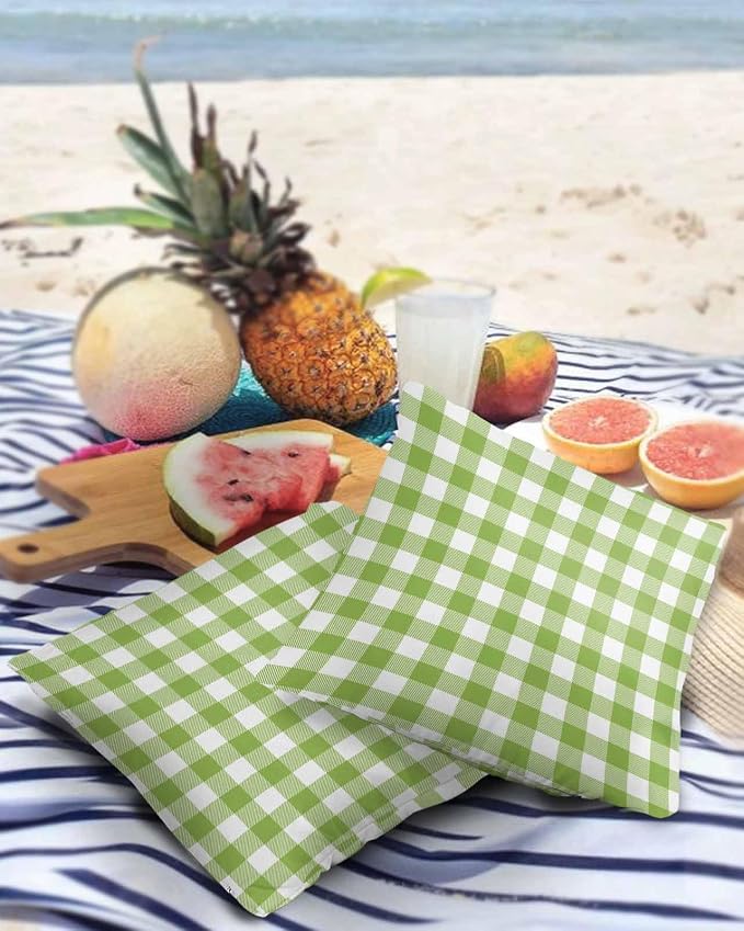 Outdoor Waterproof Throw Pillow Covers Set of 2 Sage Green Buffalo Check Plaid Pillowcases 26x26 Inches Farmhouse Style Patio Decorative Pillows Cushion Case Patio Pillows for Couch Bed Chair Garden