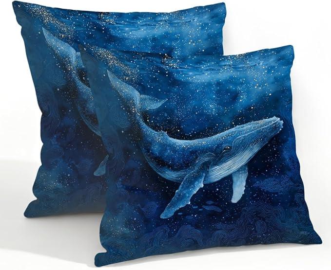 22x22 Inch Outdoor Pillow Covers Set of 2 Waterproof Throw Pillow Covers Decorative Couch Cushion Covers Whale Swimming Deep Sea Square Pillowcases Protectors for Patio Garden Sofa
