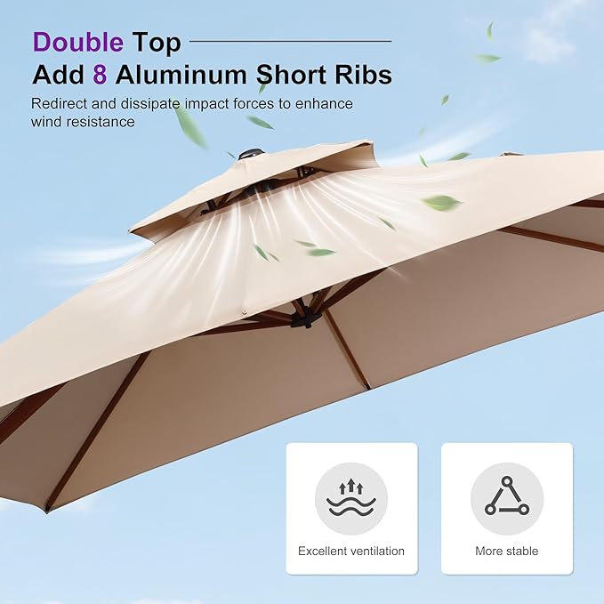 PURPLE LEAF 13ft Patio Umbrella Outdoor Round Umbrellas Large Cantilever Umbrella Windproof Offset Umbrellas Heavy Duty Sun Umbrella for Garden Deck Pool Patio, Beige