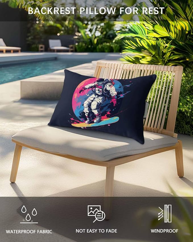Pack of 2 Outdoor Lumbar Cushions with Inserts, Skateboarding Art Oil Painting Watercolor Waterproof Fluffy Fade Body Pillows, Patio Furniture Pillow for Home Balcony Garden Decor 12x20IN