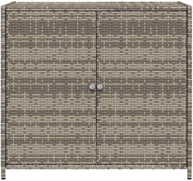 Garden Storage Cabinet Grey Synthetic PE Rattan Outdoor Sideboard for Patio and Balcony - 2-Door Deck Box with Steel Frame and Magnetic Closure - 32.7 x 17.7 x 29.9 In
