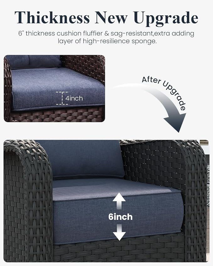 LayinSun 9 Piece Wicker Outdoor Furniture Set with 6-inch Comfy Cushions, High Back Patio Furniture Set with Swivel Rocking Chairs and Side Table