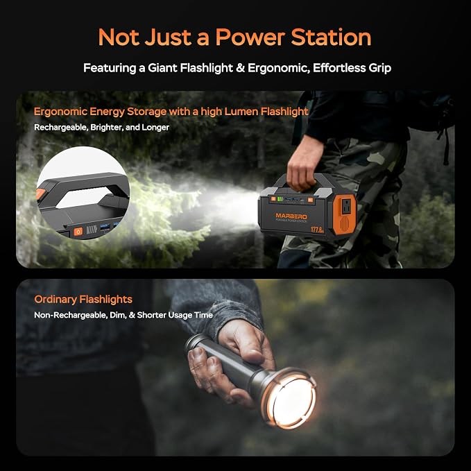 MARBERO Portable Power Station 177.6Wh Power Bank 150W Max Outdoor Camping Battery with LED Flashlight Fast Charger for Outdoor Adventure Hunting CPAP Home Backup Business Trips Emergencies
