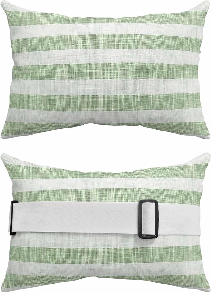 Pack of 4 Outdoor Lumbar Pillow Covers 12x20 Inch, Sage Green Striped Waterproof Throw Pillow Covers Set, Farmhouse Vintage Stripes Indoor&Outdoor Decorative Cushion Cases for Patio Porch Beach