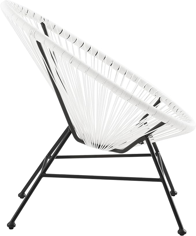 Linon Charleston White Woven Hammock Style Outdoor Chair with Black Metal Frame