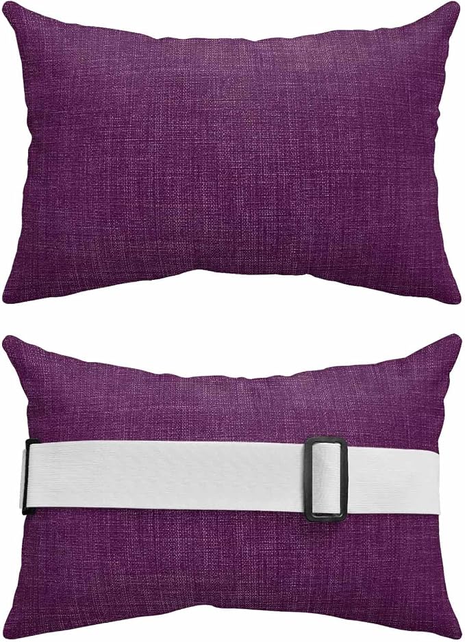 Dark Purple Outdoor Lumbar Pillows 12x20 Set of 2, Farmhouse Burlap Solid Brown Color Modern Linen Texture Waterproof Throw Pillow Covers with Insert, Decorative Support Pillows for Lounge, Chaise