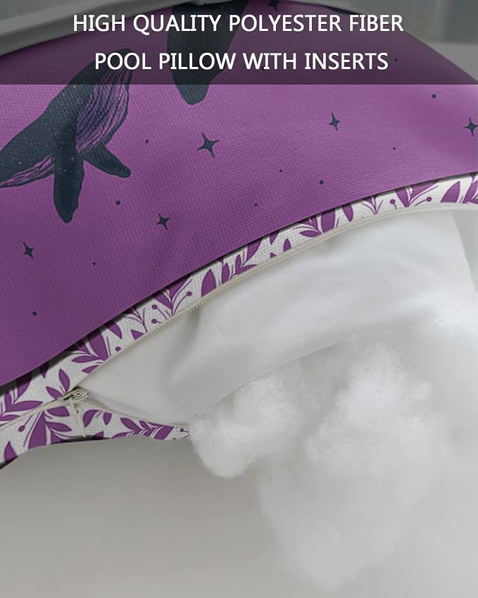 Outdoor Pillows Covers with Inserts Whale Stars Leaves Romantic Purple Waterproof Recliner Pillow with Adjustable Strap Throw Pillows for Patio Furniture Pool Lounge Chair, 12x20 inch, 1PCS