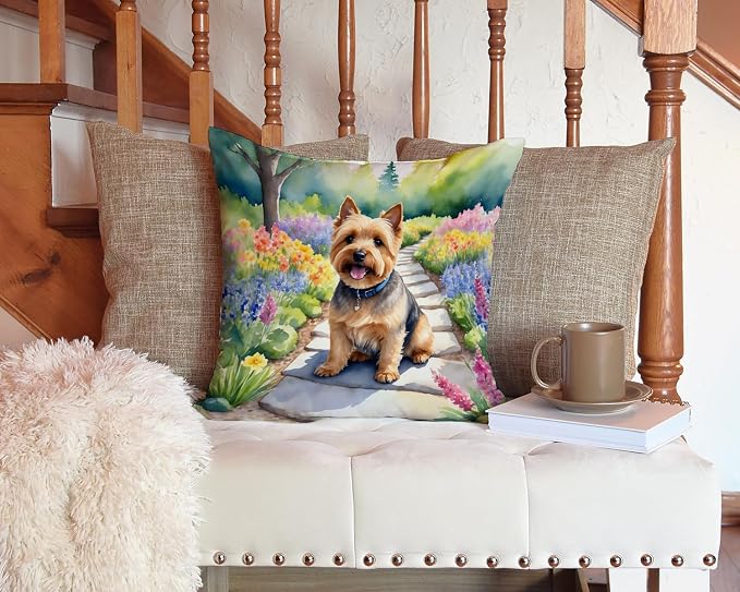 Caroline's Treasures Norwich Terrier Spring Path Throw Pillow Machine Washable, Indoor Outdoor Decorative Pillow for Couch, Bed or Patio, 14Hx14W