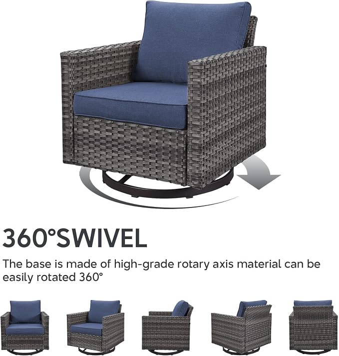 Belord Outdoor Sectional Furniture with Swivel Rocker Chair, 10 Pieces Wicker Patio Furniture Sets with Ottoman L Shaped Sofa Coffee Table Blue Cushion