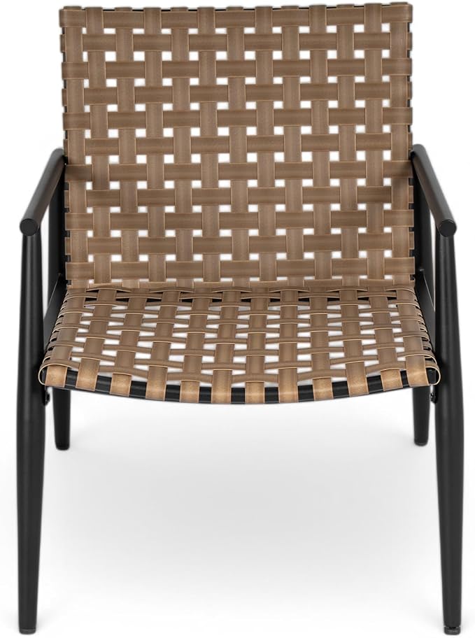 Christopher Knight Home Oakes Patio Table and Chairs Set, 3-Piece Patio Conversation Set, Outdoor Tempered Glass Table and PE Rattan Armchairs Set of 2, Garden/Poolside Reading Nook, Black+Brown