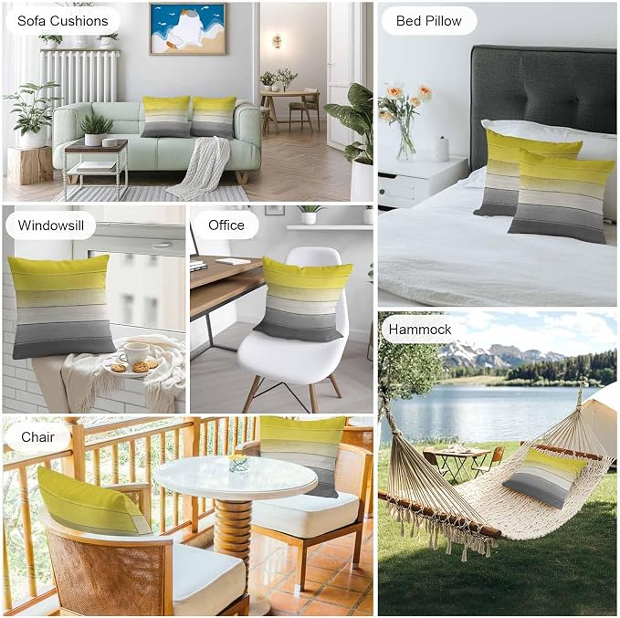 Yellow Gray Outdoor Pillow Covers 26x26 Inch Throw Pillow Covers Set of 2 Waterproof Decorative Pillow Cases Country Vintage Abstract Gradient Wooden Cushion Covers for Patio Furniture Garden Couch