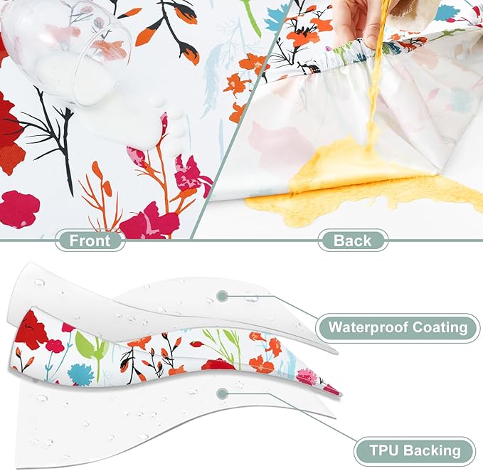 misaya Picnic Table Cover with Bench Cover, Waterproof Elastic Fitted Tablecloth for 6 Foot Tables, Rectangle Washable Polyester Fabric Tablecloths for Picnic, Camping, Outdoor (Flower, 30" x 72")