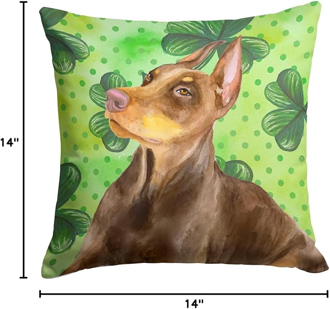 Caroline's Treasures BB9883PW1414 Doberman Pinscher St Patrick's Fabric Decorative Pillow, Green Machine Washable, Indoor Outdoor Decorative Pillow for Couch, Bed or Patio, 14Hx14W