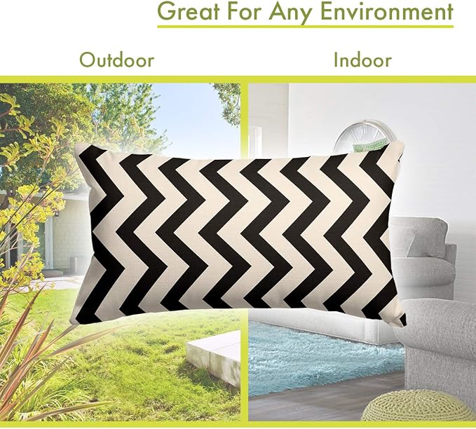 Majestic Home Goods Black Chevron Indoor / Outdoor Small Throw Pillow 20" L x 5" W x 12" H