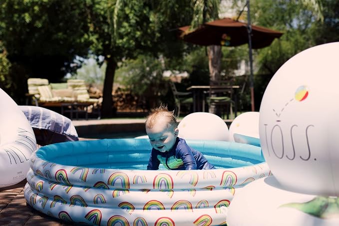 Coconut Float Rae Dunn x Mini Pool with Rainbow Graphics - Happy Days! Inflatable Swimming Pool for Kids - Great Splash Pool for Backyard, Summer Parties & Swim Events Ages 5+