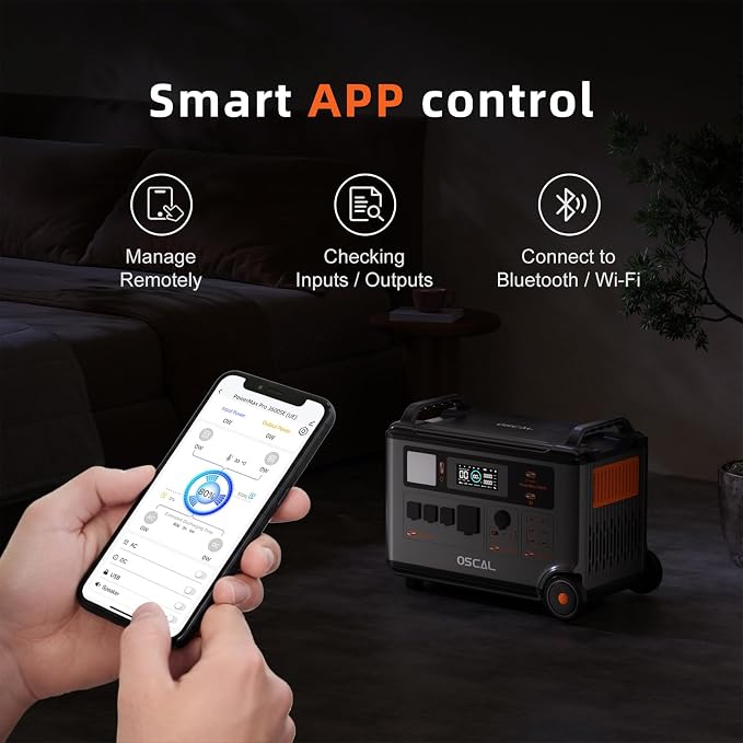 OSCAL 3600W Solar Generator with 3x400W Panels included, PowerMax 3600SE 3600Wh Portable Power Station, 1800W AC/ 1600W Solar Fase Charging, LiFePO4 Battery Power Station for Home, RV, Emergencies