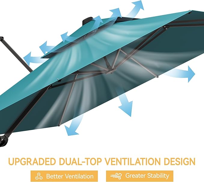 9x12 FT Patio Umbrella, Large Cantilever Rectangular Double Top Heavy Duty Offset Umbrellas with 360° Rotation, Outdoor shade for Garden Deck Pool, Turquoise