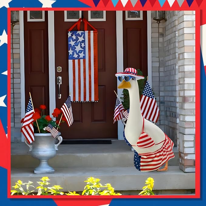 Patriotic Porch Goose Outfits for 23 Inch Statue | 4th of July Hawaiian Bikini Costume for Cement Statue, Summer Sculpture Clothes for Patio USA 250th Anniversary Decoration