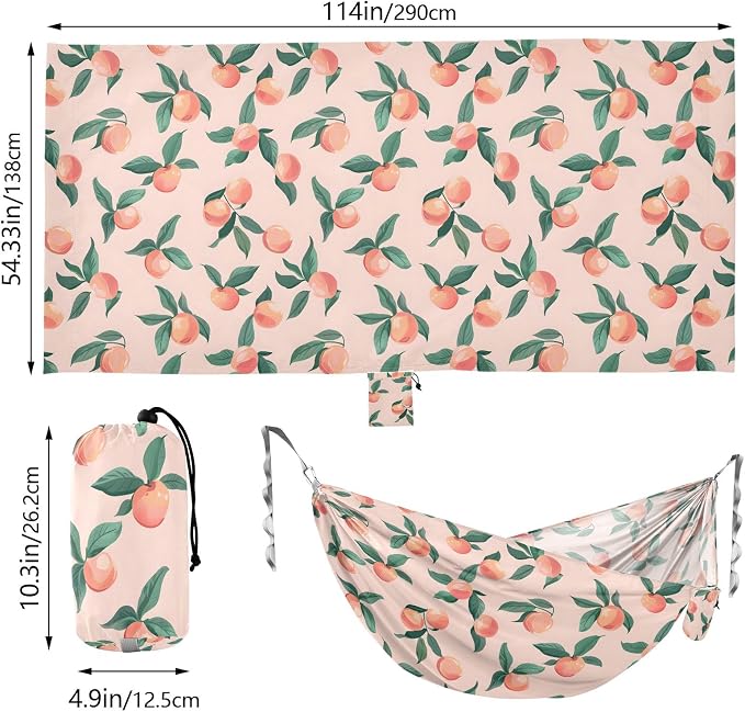 Camping Hammock Outdoor Hammocks for Outside Peach Cute Pink Beach Trees Portable Lightweight with Pockets Tree Straps Indoor