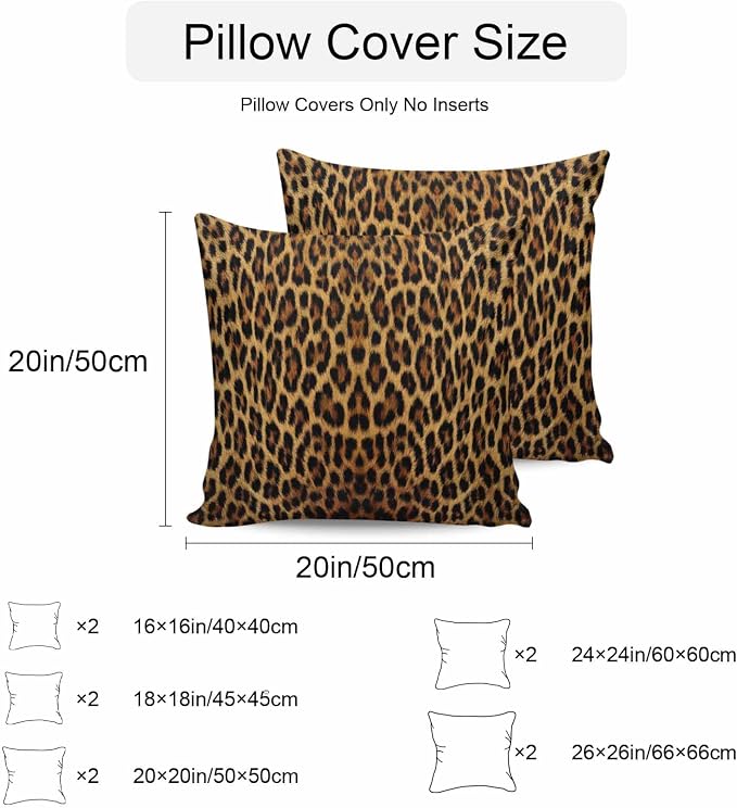 Vandarllin Outdoor Throw Pillows Covers 20x20 inch Set of 2 Waterproof Leopard Print Decorative Zippered Cushion Covers for Patio Furniture, Retro Animal Fur Pattern Lumbar Pillowcases