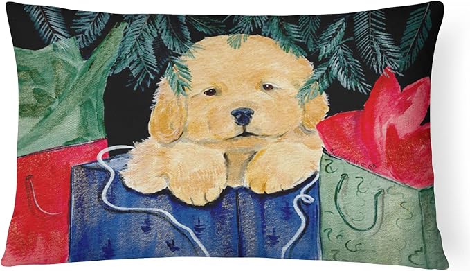 Caroline's Treasures SS8580PW1216 Golden Retriever Canvas Fabric Decorative Pillow Machine Washable, Indoor Outdoor Decorative Pillow for Couch, Bed or Patio, 12HX16W