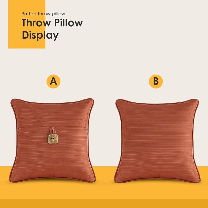 Outdoor Decorative Pillows with Coconut Button Pack of 4, 16" x 16" Outdoor Pillow Set for Couch Bed Throw Patio Sofa, Coral Red