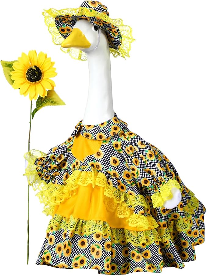 Soulchen 1 Set Sunflower Porch Goose Outfit 23 Inch Summer Cement Goose Clothes Dress and Hat Costume Set for Summer Fall Garden Yard Decor