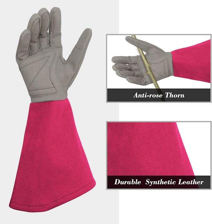 Rose Pruning Gloves with Forearm Protection, Thorn Resistant | Embroidery Design with Extra Long Cuff for Gardening and Pruning Tasks