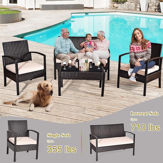 DORTALA 8 Piece Wicker Patio Furniture Set, Outdoor PE Rattan Conversation Set with Loveseat, Chairs & Coffee Table for Backyard Porch Garden Poolside Balcony