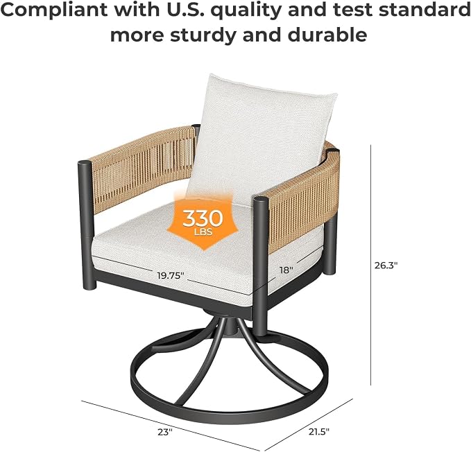 Grand patio 5-Piece Expandable Table Dining Set for 6 to 10, Aluminum Outdoor Dining Table with Glass Tabletop, Metal Woven Wicker Swivel Patio Chairs with Cushions for Yard, Poolside, Deck (Natural)